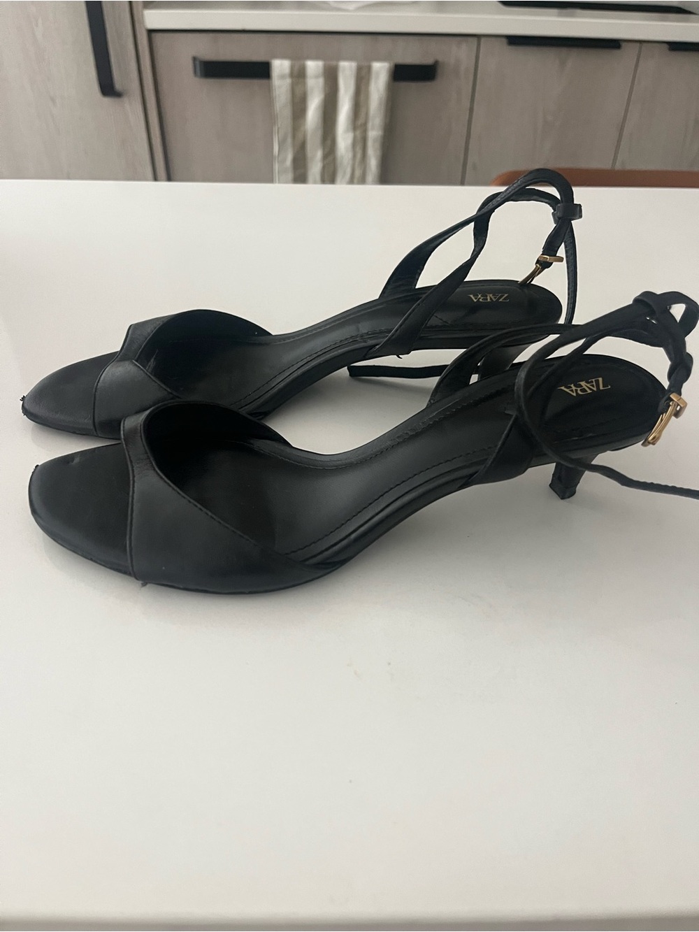 ZARA Black Strappy Kitten-Heel Sandals